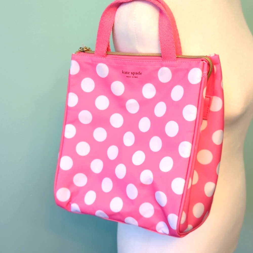 NWT Kate Spade Pink Polka Dot Lunch bag Tote - Picture 2 of 6